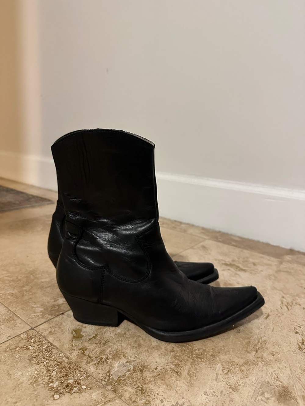 Longlife Indian Black Leather Western Ankle Boots - Women's Size 38